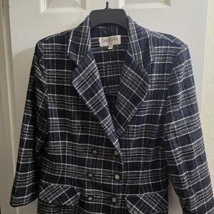 Vintage Dani Max Black/White Plaid Double-Breasted Blazer Jacket Size 14P